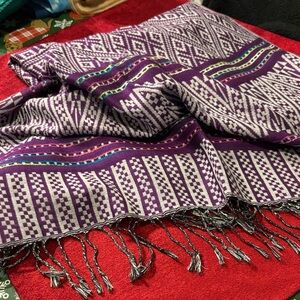 Purple and White Patterned Scarf from Thailand never worn can be used as runner